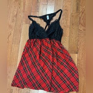 Cacique 14 /16 Scottish Plaid Lace Trim Nightgown chemise